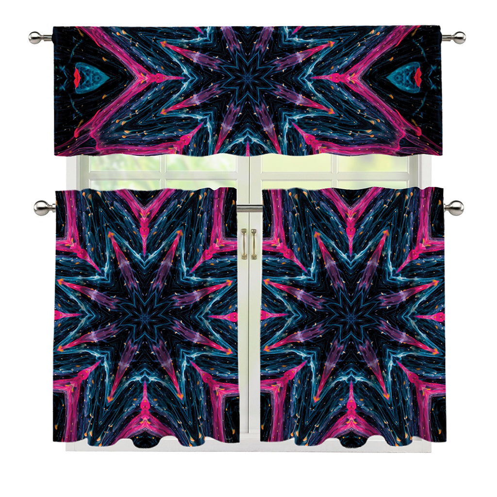 Dark Cloud Kaleidoscope Print 3 Piece Kitchen Curtains