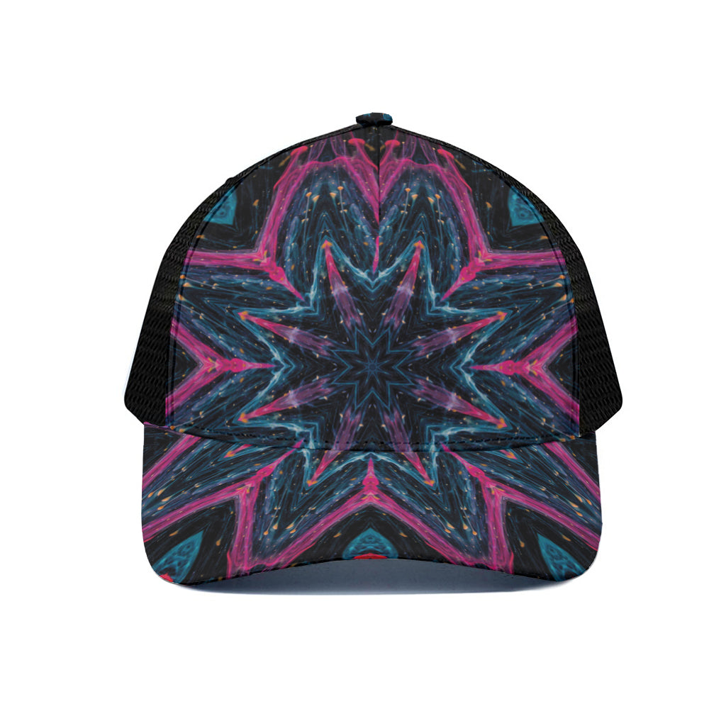 Dark Cloud Kaleidoscope Print Black Mesh Trucker Cap