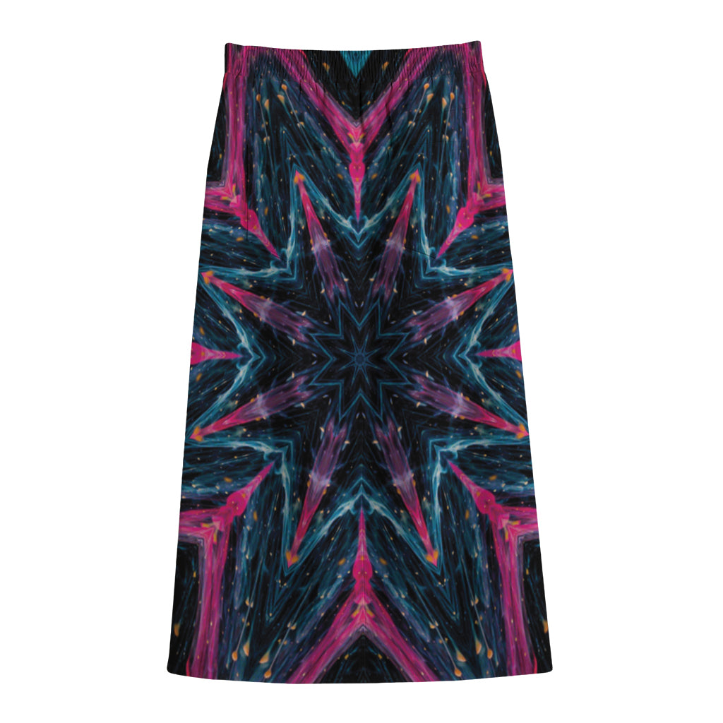 Dark Cloud Kaleidoscope Print Cotton Front Slit Maxi Skirt