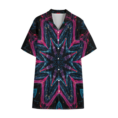 Dark Cloud Kaleidoscope Print Cotton Hawaiian Shirt