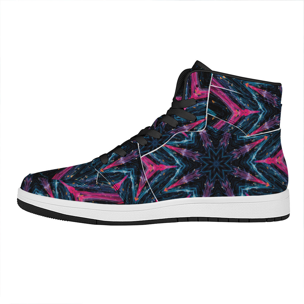 Dark Cloud Kaleidoscope Print High Top Leather Sneakers