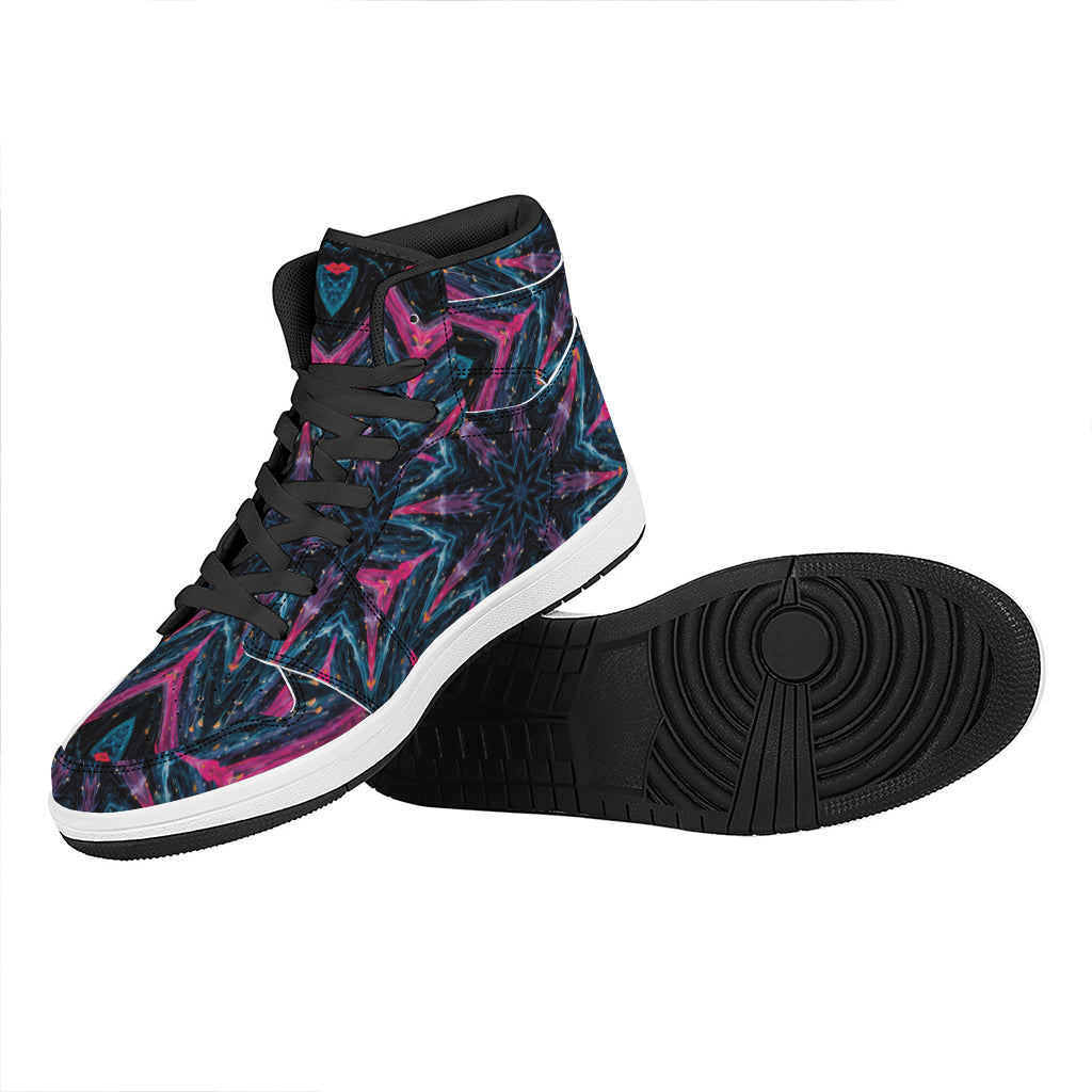 Dark Cloud Kaleidoscope Print High Top Leather Sneakers