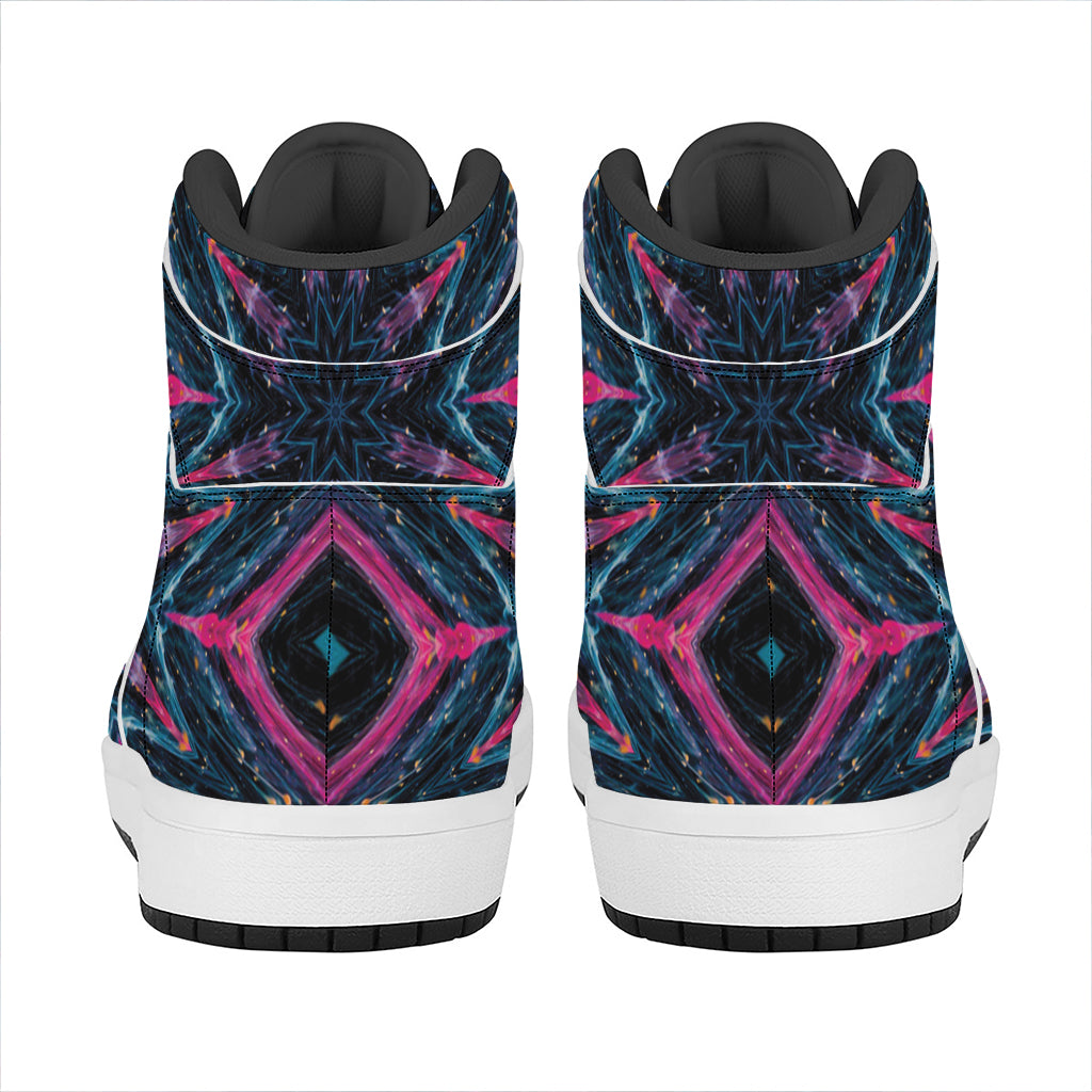 Dark Cloud Kaleidoscope Print High Top Leather Sneakers