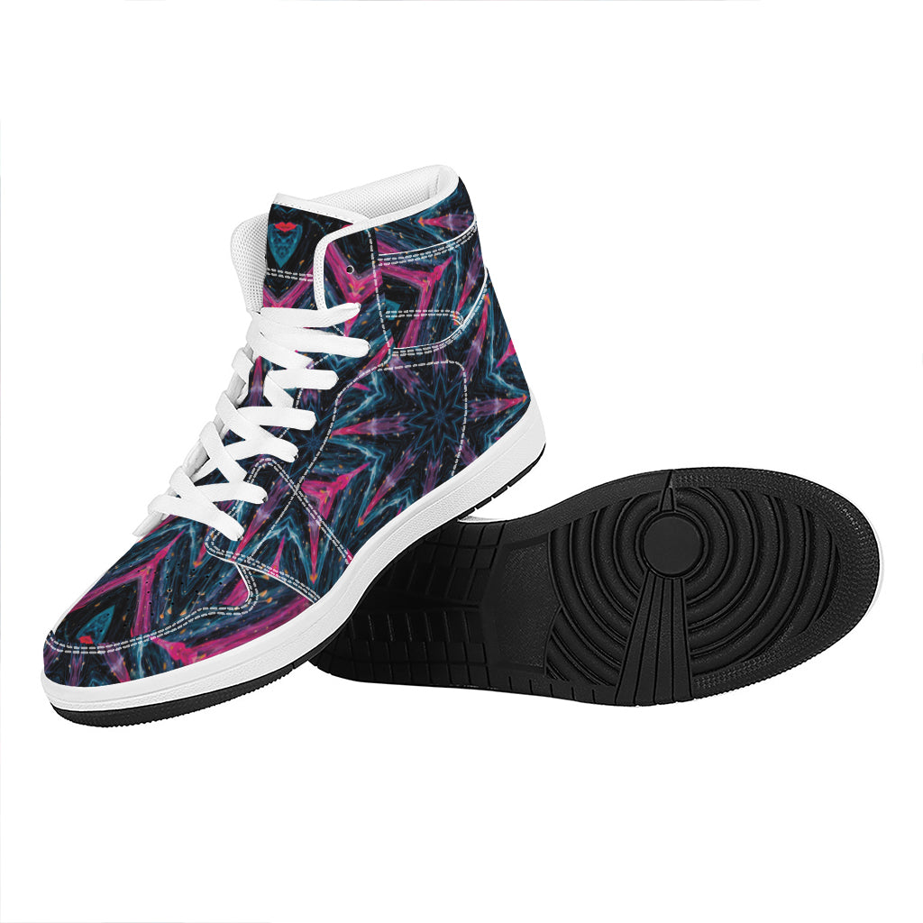 Dark Cloud Kaleidoscope Print High Top Leather Sneakers