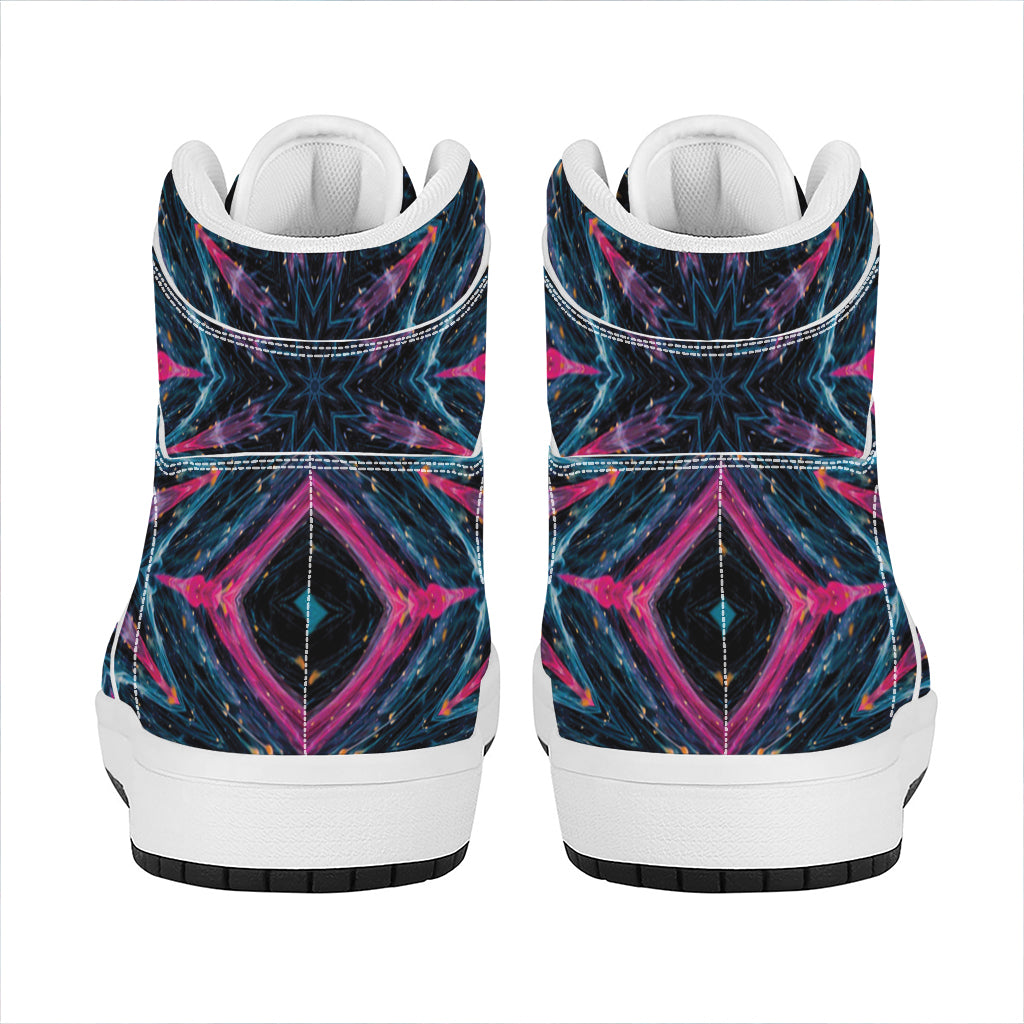 Dark Cloud Kaleidoscope Print High Top Leather Sneakers