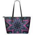 Dark Cloud Kaleidoscope Print Leather Tote Bag With Zipper