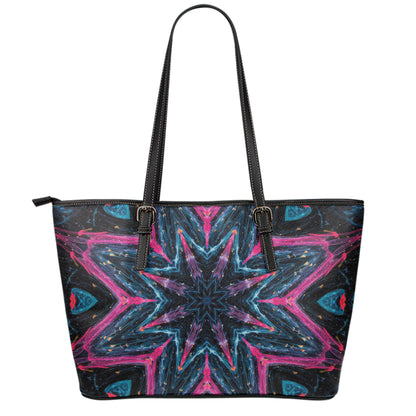 Dark Cloud Kaleidoscope Print Leather Tote Bag