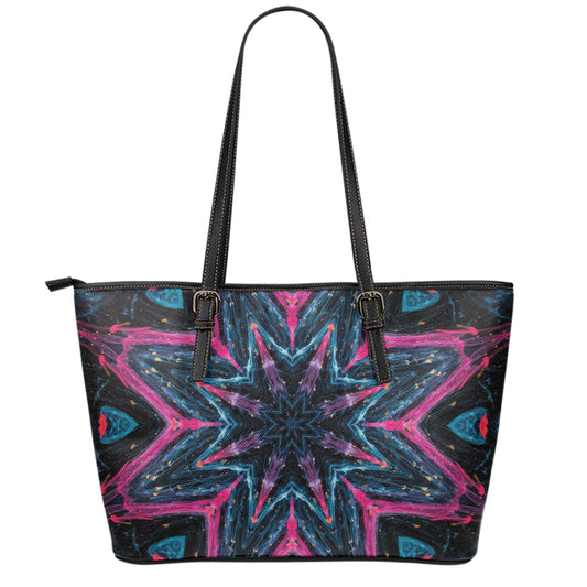 Dark Cloud Kaleidoscope Print Leather Tote Bag