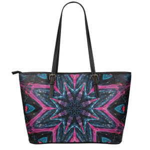 Dark Cloud Kaleidoscope Print Leather Tote Bag