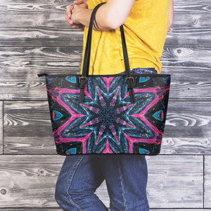 Dark Cloud Kaleidoscope Print Leather Tote Bag