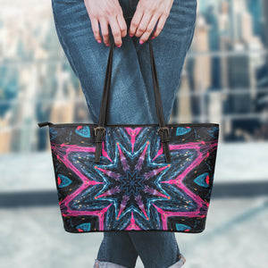 Dark Cloud Kaleidoscope Print Leather Tote Bag