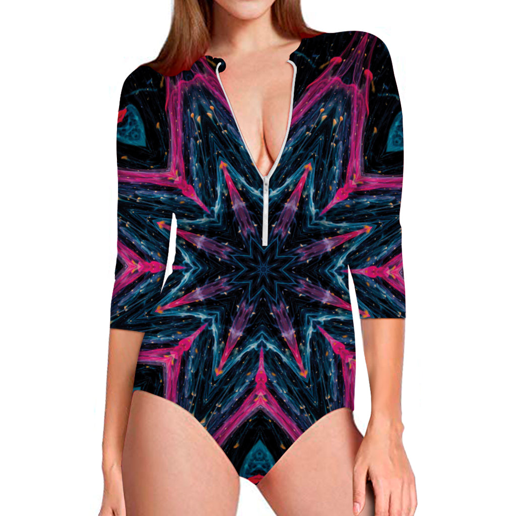 Dark Cloud Kaleidoscope Print Long Sleeve Swimsuit