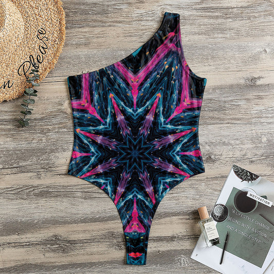 Dark Cloud Kaleidoscope Print One Shoulder Bodysuit