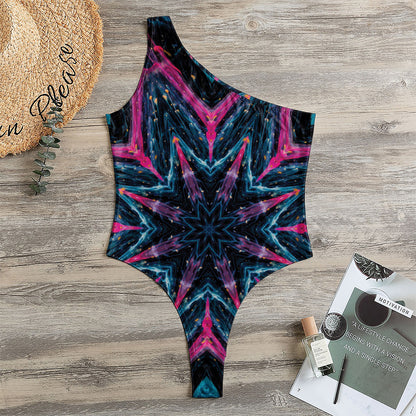 Dark Cloud Kaleidoscope Print One Shoulder Bodysuit