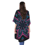 Dark Cloud Kaleidoscope Print Open Front Beach Cover Up