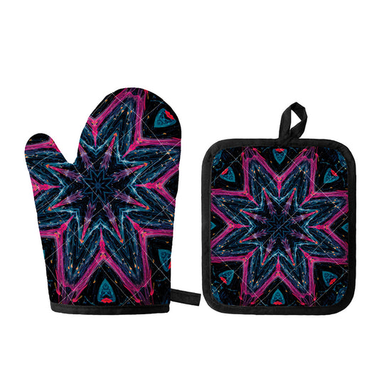 Dark Cloud Kaleidoscope Print Oven Mitt And Pot Holder Set