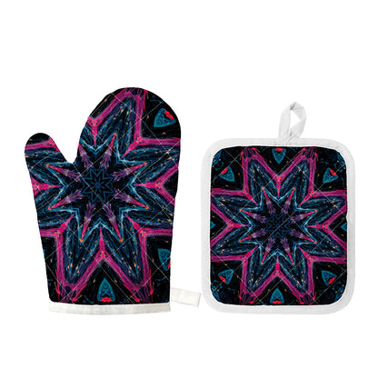 Dark Cloud Kaleidoscope Print Oven Mitt And Pot Holder Set