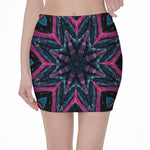 Dark Cloud Kaleidoscope Print Pencil Mini Skirt