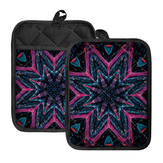 Dark Cloud Kaleidoscope Print Pot Holders With Pocket