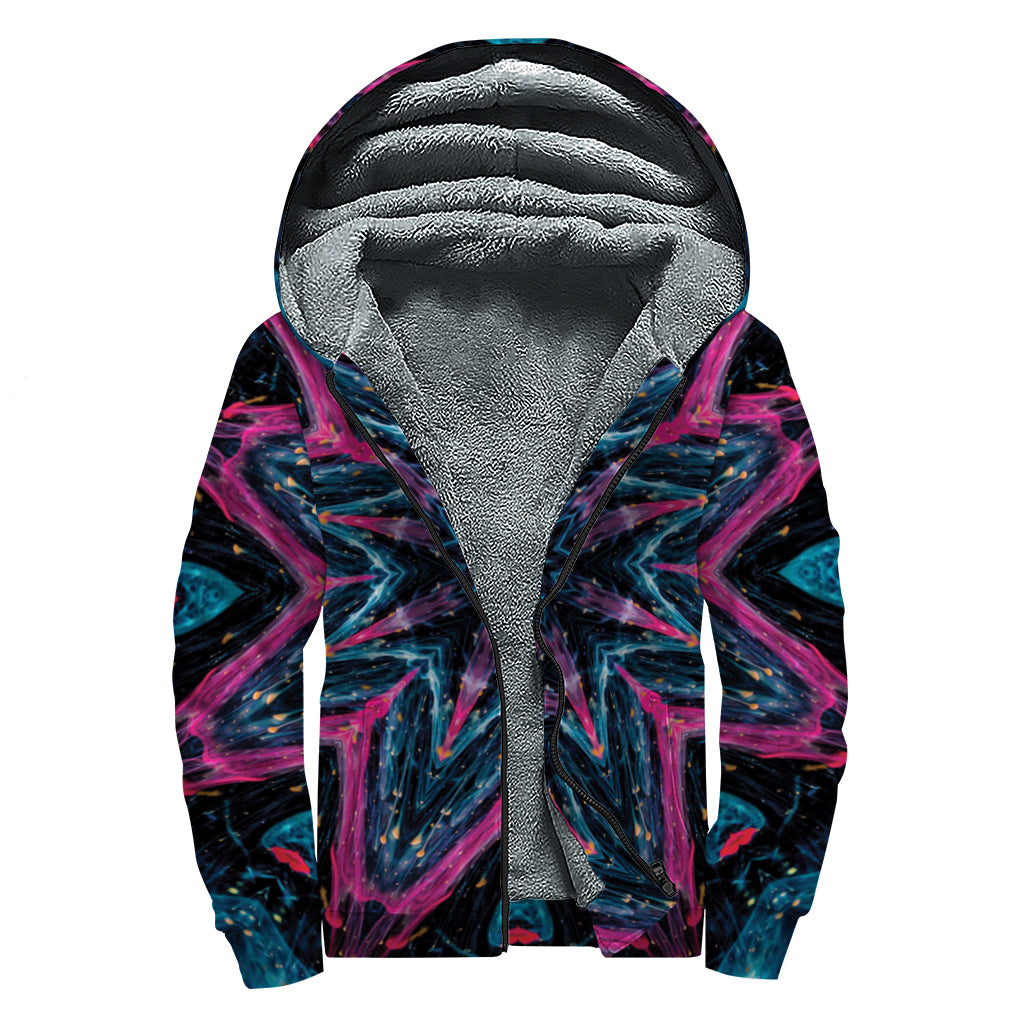 Dark Cloud Kaleidoscope Print Sherpa Lined Zip Up Hoodie