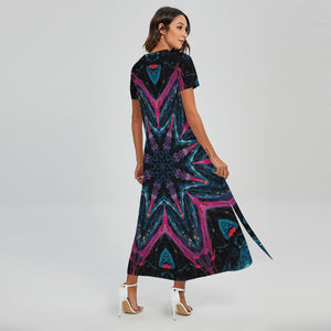 Dark Cloud Kaleidoscope Print Short Sleeve Maxi Dress