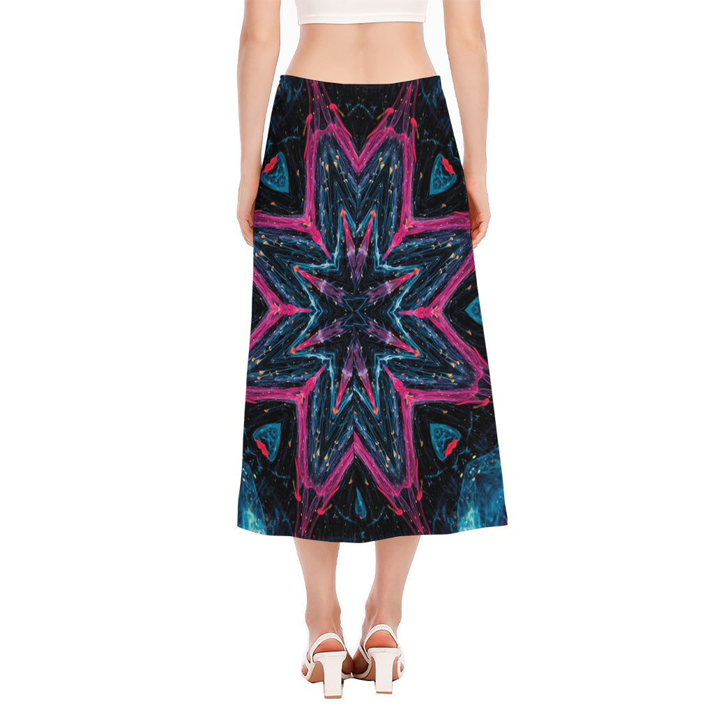 Dark Cloud Kaleidoscope Print Side Slit Midi Skirt