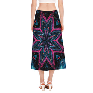 Dark Cloud Kaleidoscope Print Side Slit Midi Skirt