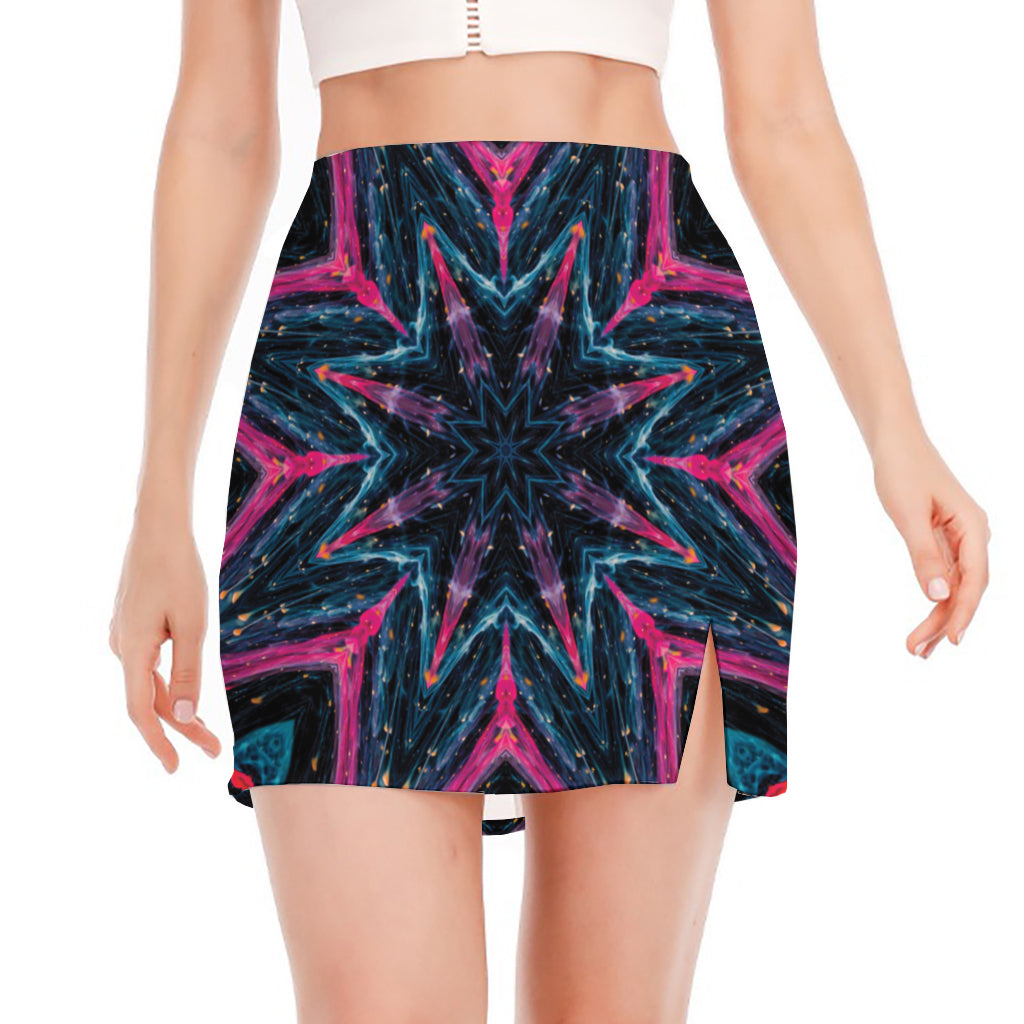 Dark Cloud Kaleidoscope Print Side Slit Mini Skirt