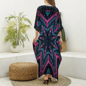 Dark Cloud Kaleidoscope Print Silk V-Neck Kaftan Dress