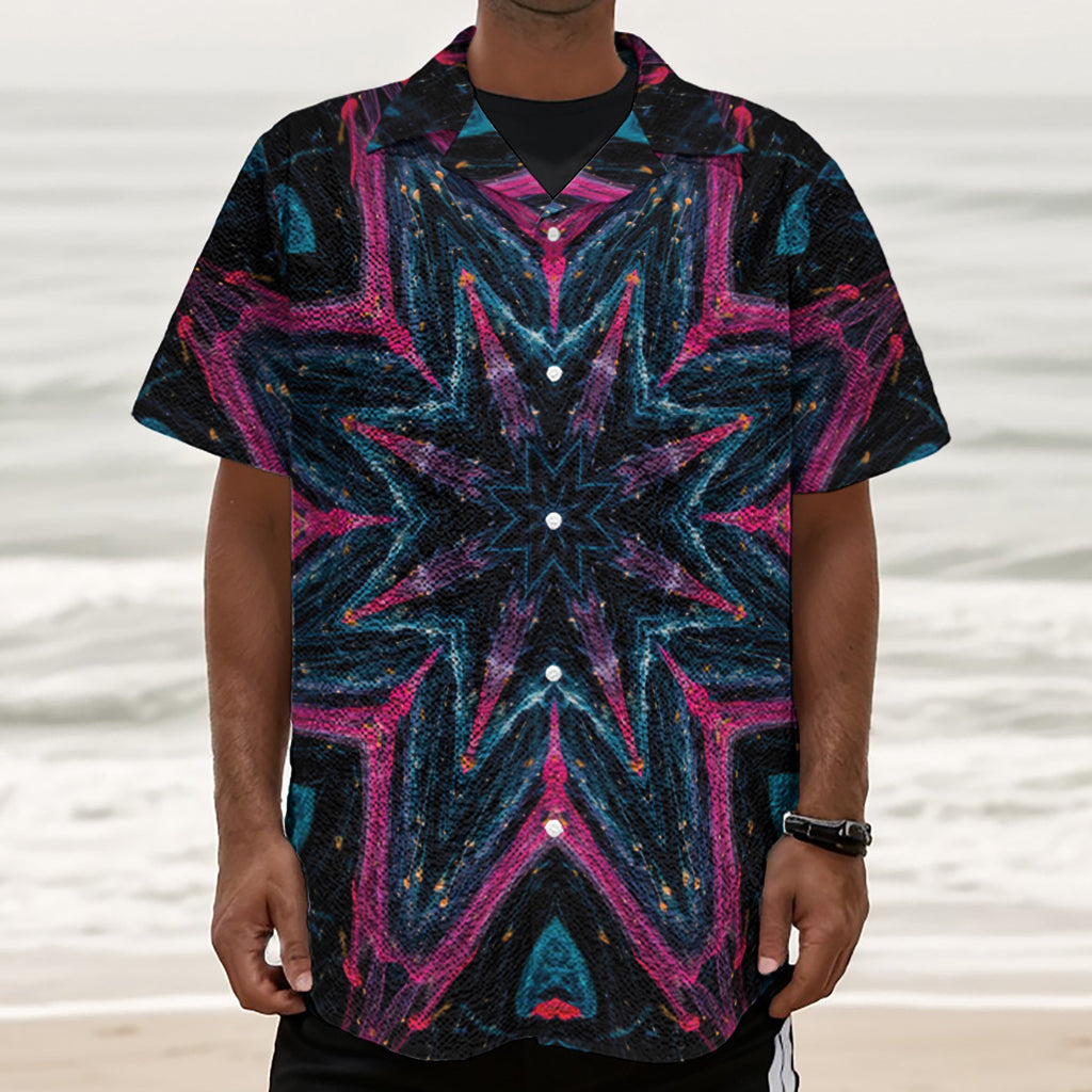 Dark Cloud Kaleidoscope Print Textured Short Sleeve Shirt