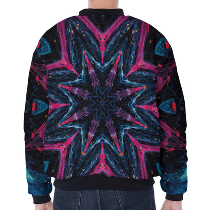Dark Cloud Kaleidoscope Print Zip Sleeve Bomber Jacket