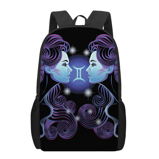 Dark Gemini Zodiac Sign Print 17 Inch Backpack