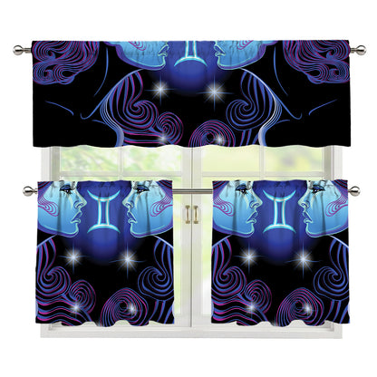 Dark Gemini Zodiac Sign Print 3 Piece Kitchen Curtains