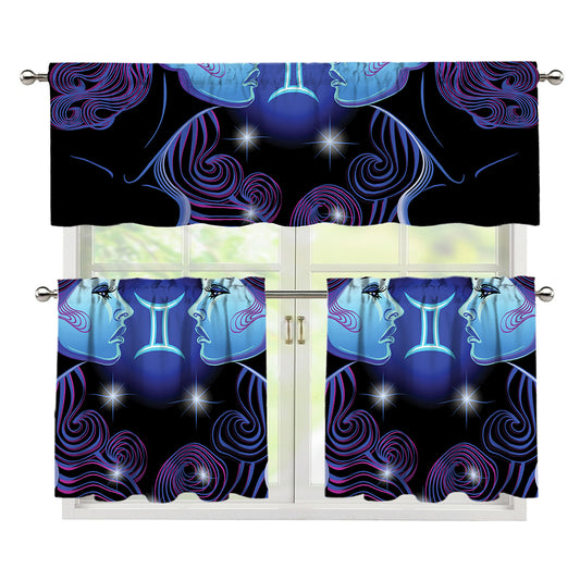 Dark Gemini Zodiac Sign Print 3 Piece Kitchen Curtains