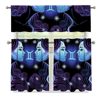 Dark Gemini Zodiac Sign Print 3 Piece Kitchen Curtains