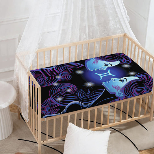 Dark Gemini Zodiac Sign Print Baby Crib Sheet