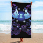 Dark Gemini Zodiac Sign Print Beach Towel
