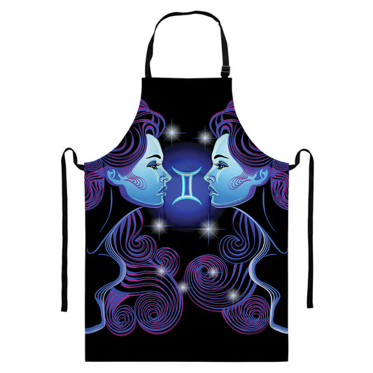 Dark Gemini Zodiac Sign Print Bib Apron With Pocket