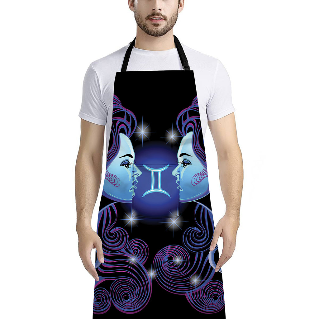 Dark Gemini Zodiac Sign Print Bib Apron With Pocket