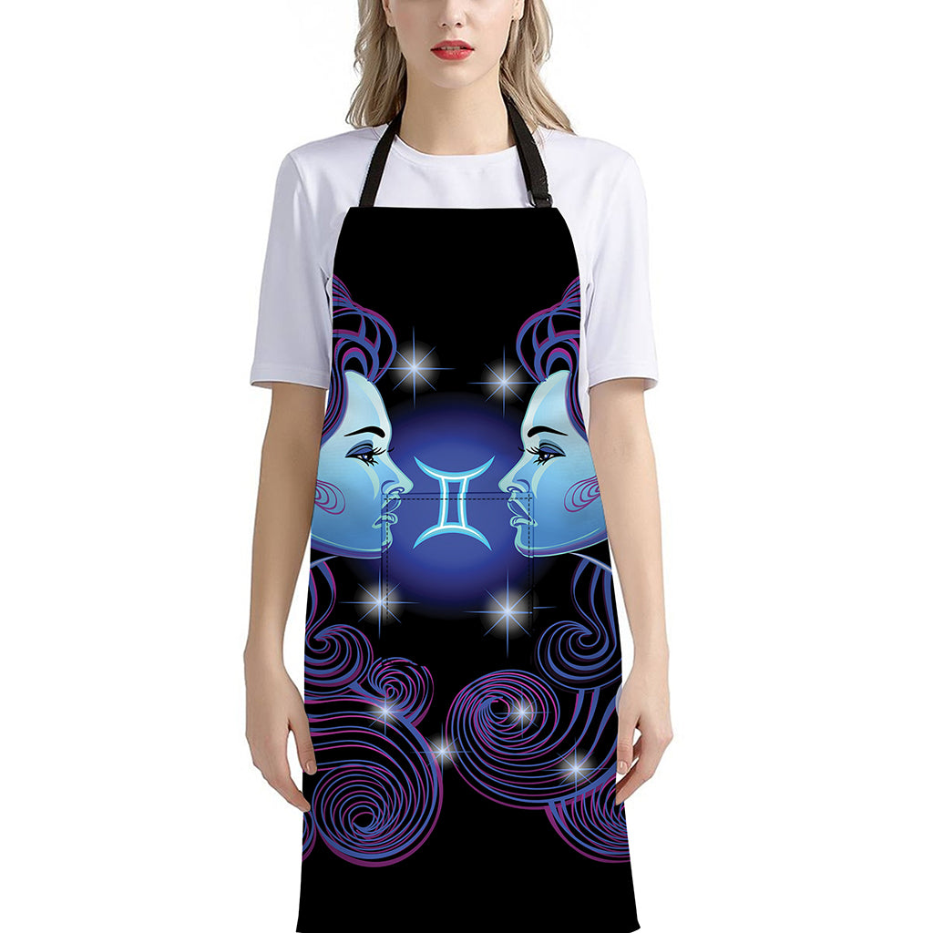 Dark Gemini Zodiac Sign Print Bib Apron With Pocket