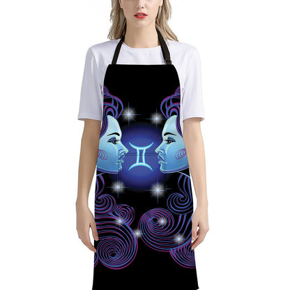 Dark Gemini Zodiac Sign Print Bib Apron With Pocket