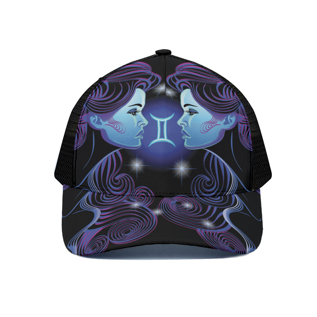 Dark Gemini Zodiac Sign Print Black Mesh Trucker Cap