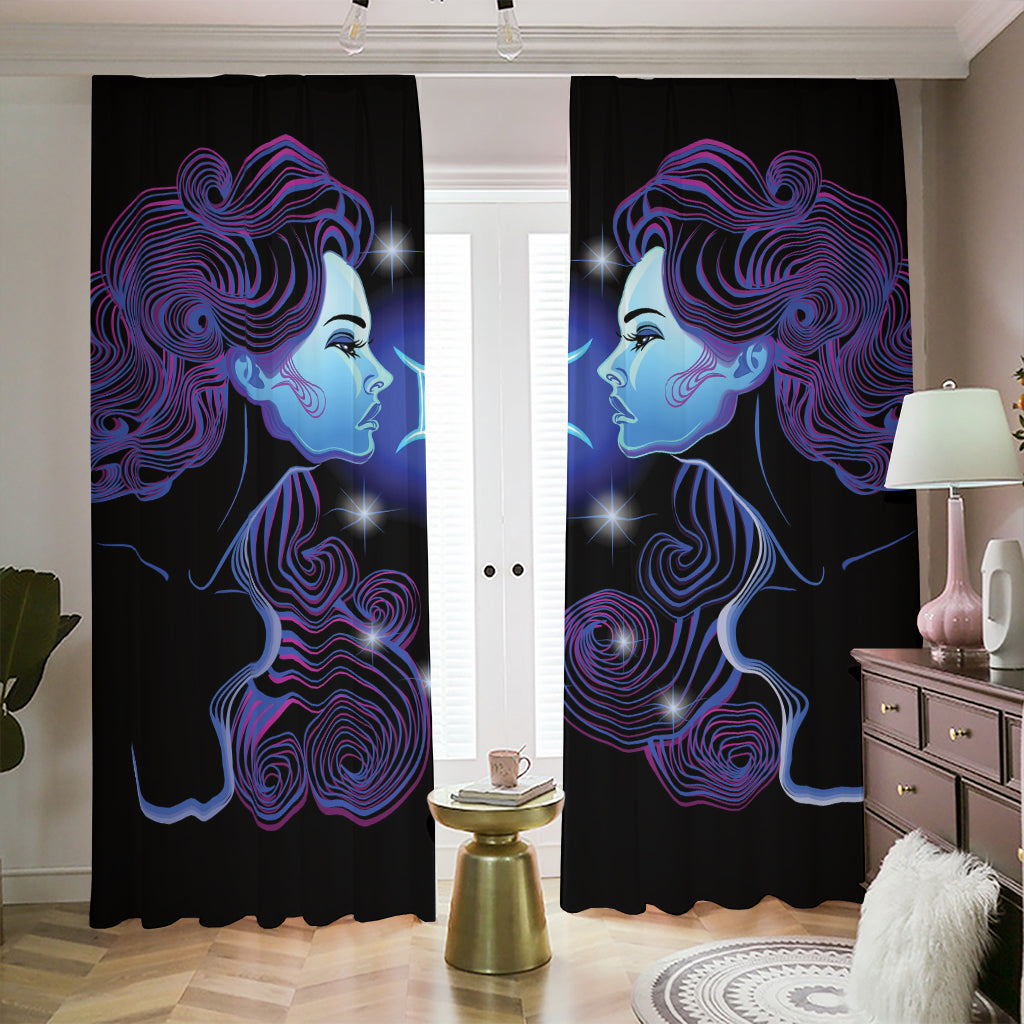 Dark Gemini Zodiac Sign Print Blackout Pencil Pleat Curtains