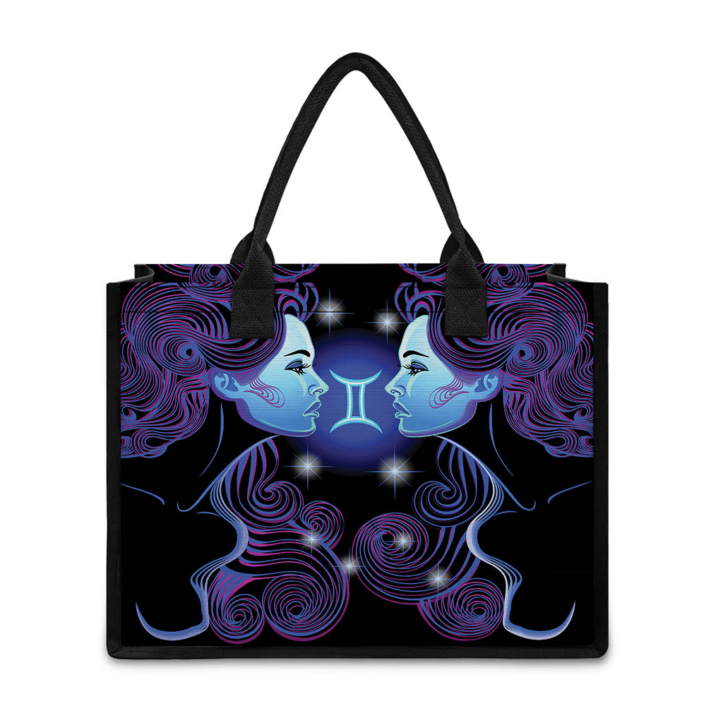 Dark Gemini Zodiac Sign Print Canvas Tote Bag