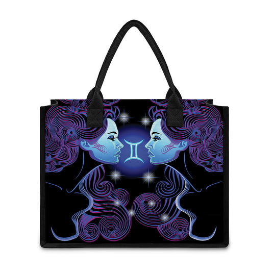 Dark Gemini Zodiac Sign Print Canvas Tote Bag