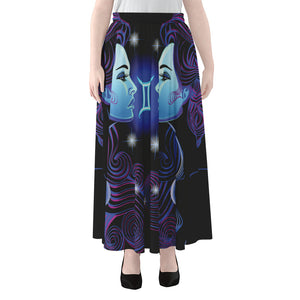 Dark Gemini Zodiac Sign Print Chiffon Maxi Skirt