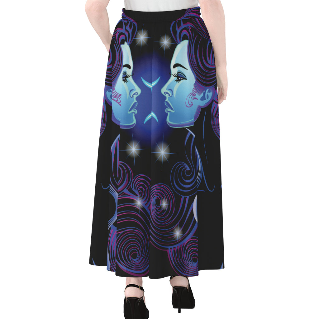 Dark Gemini Zodiac Sign Print Chiffon Maxi Skirt