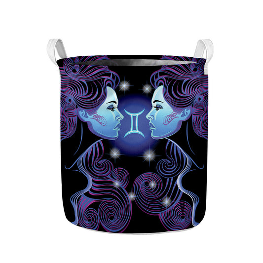 Dark Gemini Zodiac Sign Print Collapsible Laundry Basket