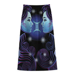 Dark Gemini Zodiac Sign Print Cotton Front Slit Maxi Skirt