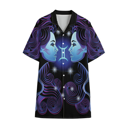 Dark Gemini Zodiac Sign Print Cotton Hawaiian Shirt